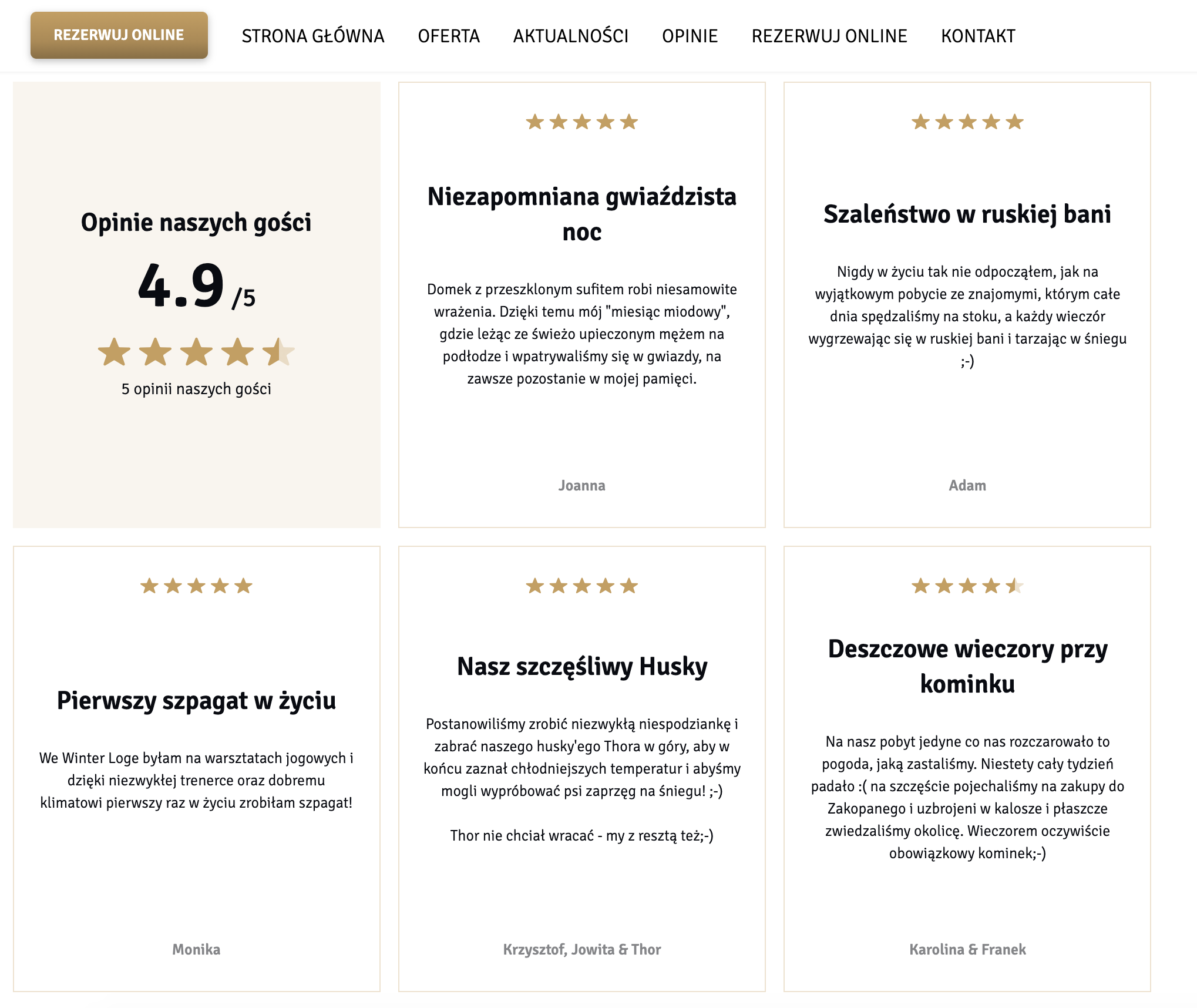 opinie - osobny moduł