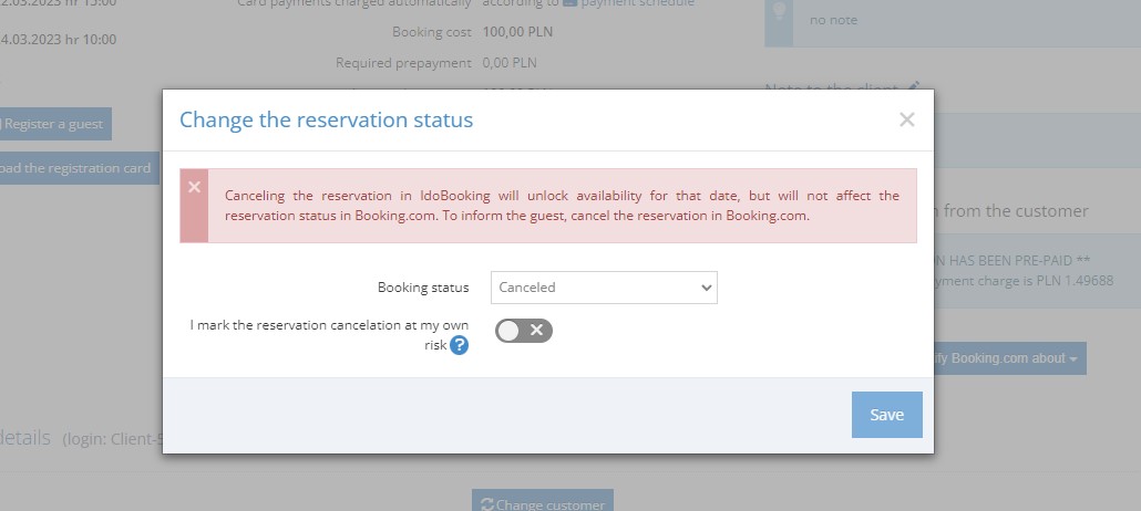Changing reservation