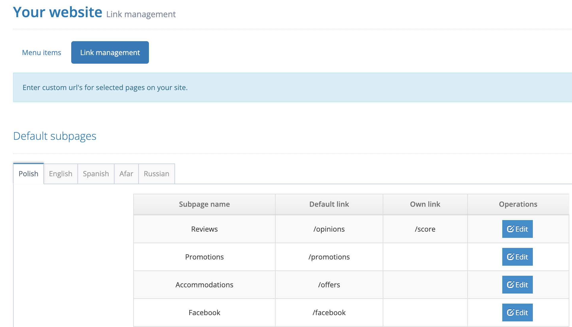 menuandlinkswebstire